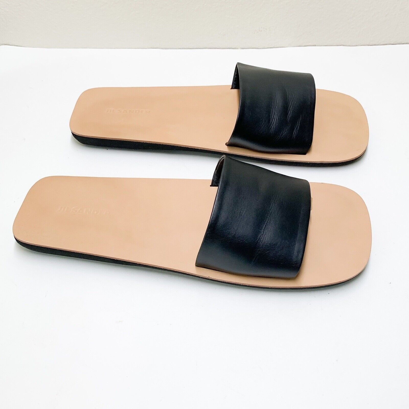 Jil Sander Angellato Calf Leather Flat Slide Sandals 39 Us 9 Black
